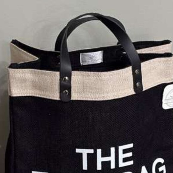 NWT "THE TOTE BAG" Shop Local Jute Canvas Black & Tan Shoulder Bag - Picture 2 of 10